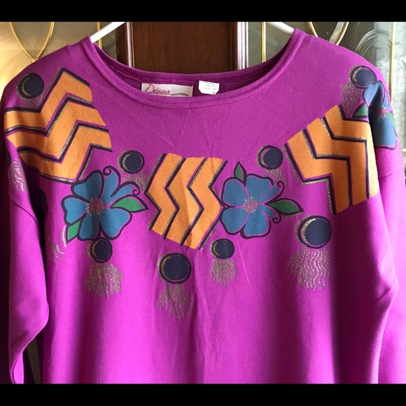 Vintage 90s Oversized Graphic Design Hot Fuchsia Shoulder Pad Top Size 14 - Picture 3 of 6